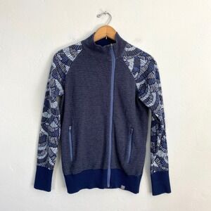 Title Nine Zip Up Sweater Women Size Small Blue Stripe Long Sleeve Cotton